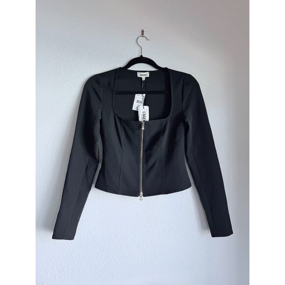 NWT L'AGENCE Paris Ainslee Zip Up Scoop Neck Long Sleeve Top in Black Size 0 - Picture 8 of 16